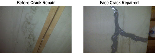 Cracks before and after repair